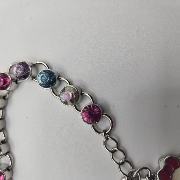 Hello Kitty Charm Bracelet Rhinestone Sanrio with Box Enamel Silvertone Gift - Picture 11 of 11